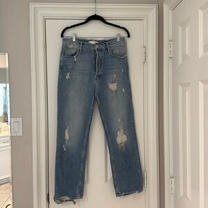 Mother denim straight leg distressed denim.